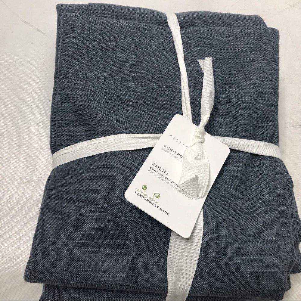 Pottery Barn Emery Drape Curtain Blackout Panel 50x108 Linen Cotton Steel Blue - Picture 3 of 3